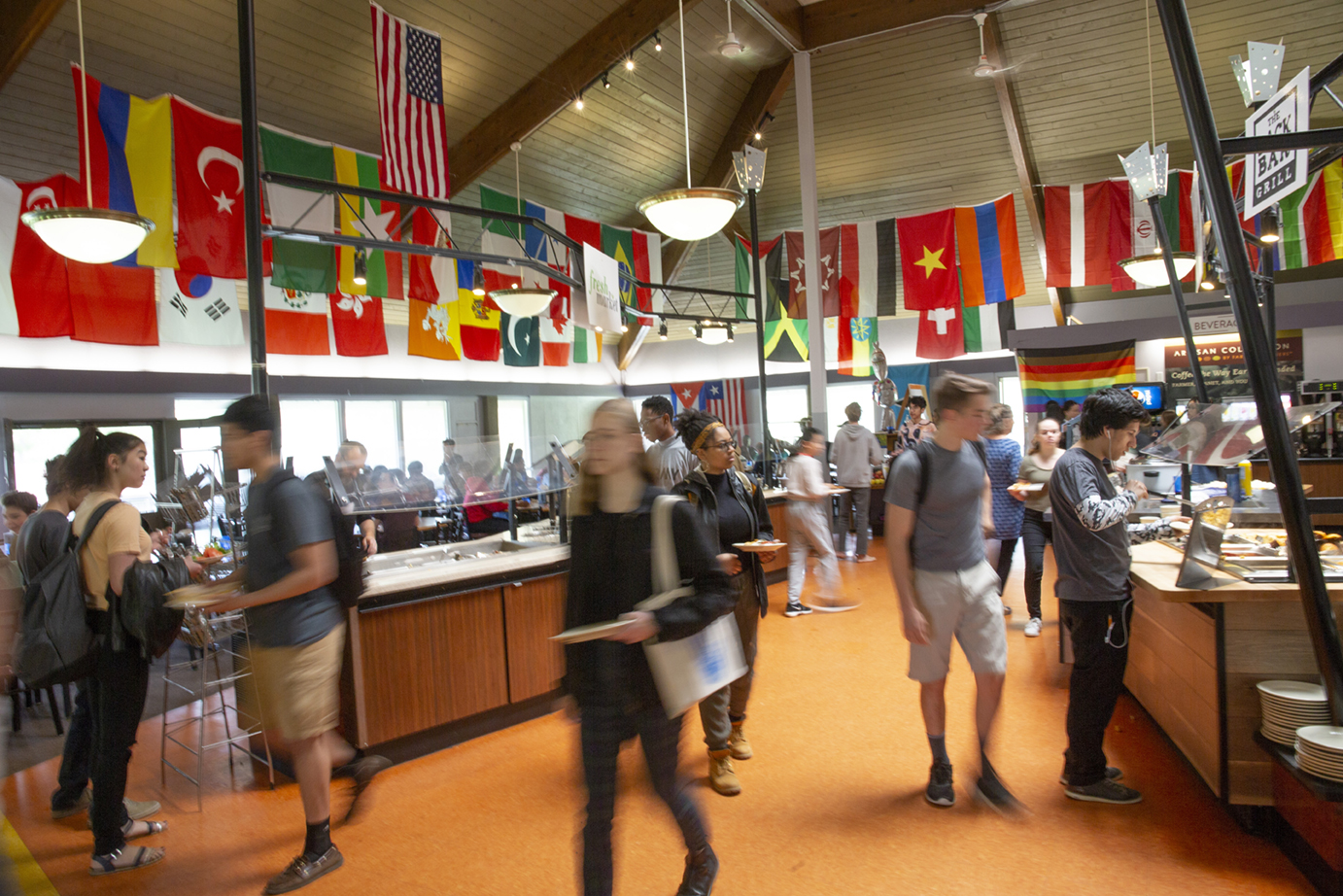 Students getting food in dining hall